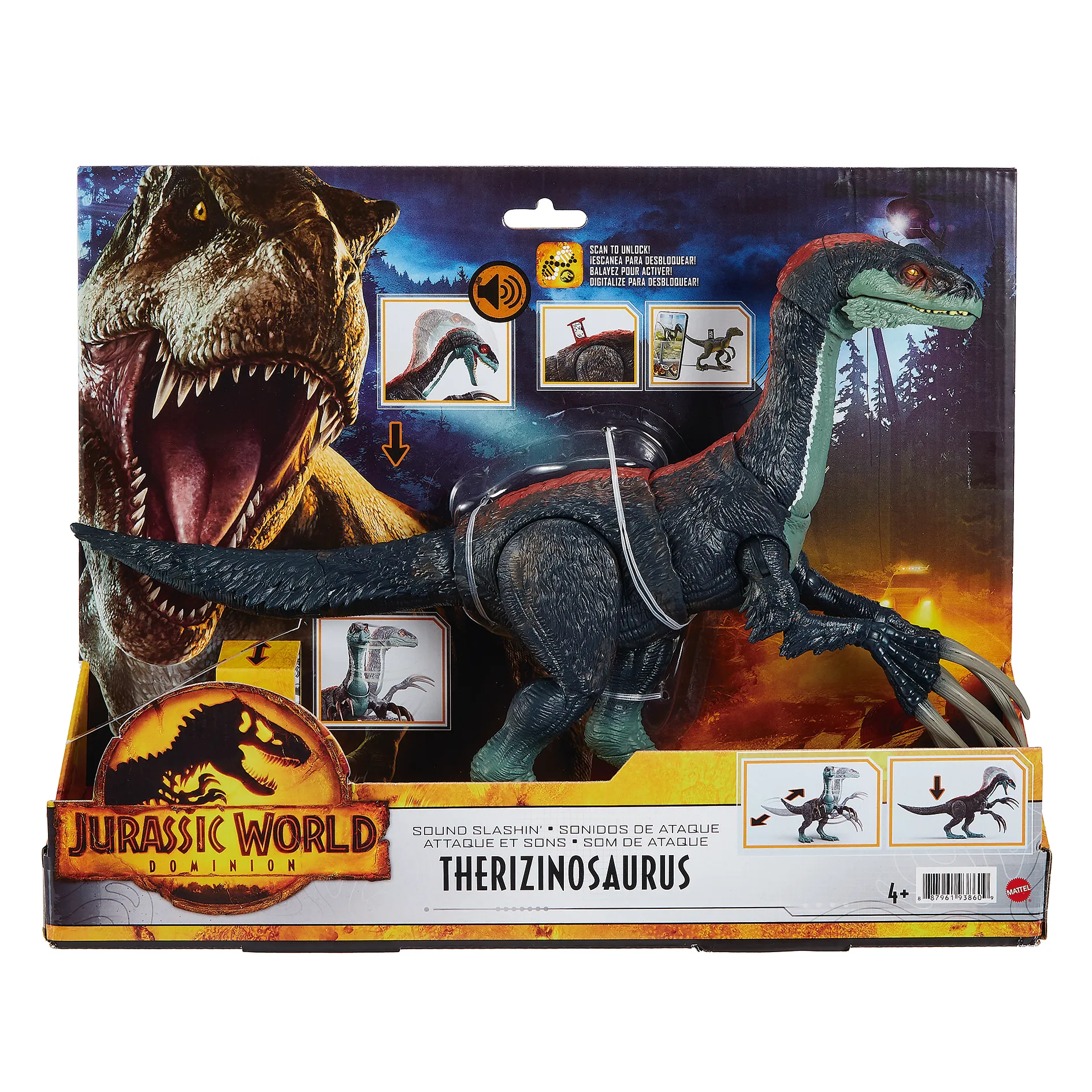 Figura mattel jurassic world dinosaurio escalopista con sonido
