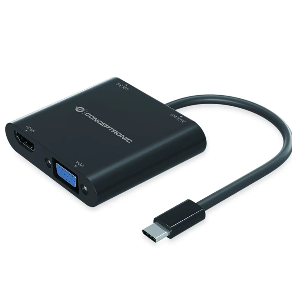Adaptador conceptronic usb - c 4en1 donn09 - hdmi vga usb - c pd - usb 3.0 jack audio