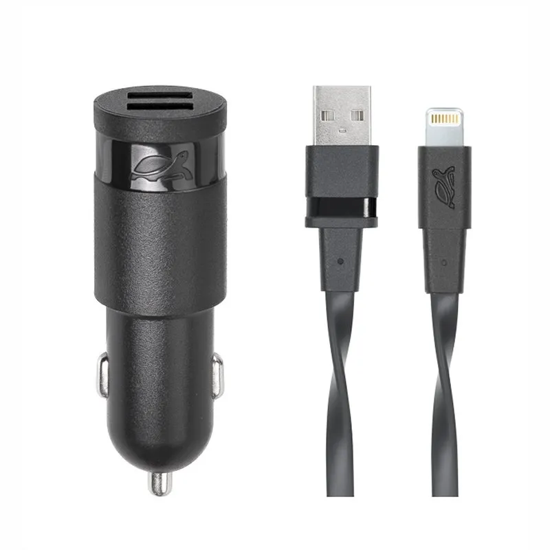 RIVACASE Carga. coche 3.4A 2*usb lightning MFI neg