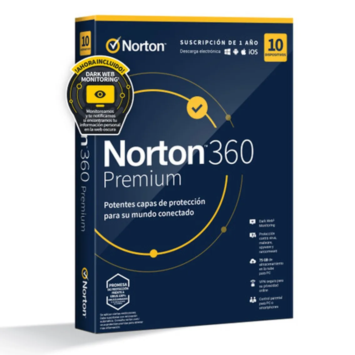 Antivirus norton 360 premium 75gb español 1usuario 10dispositivos 1año electronica esd no retornable