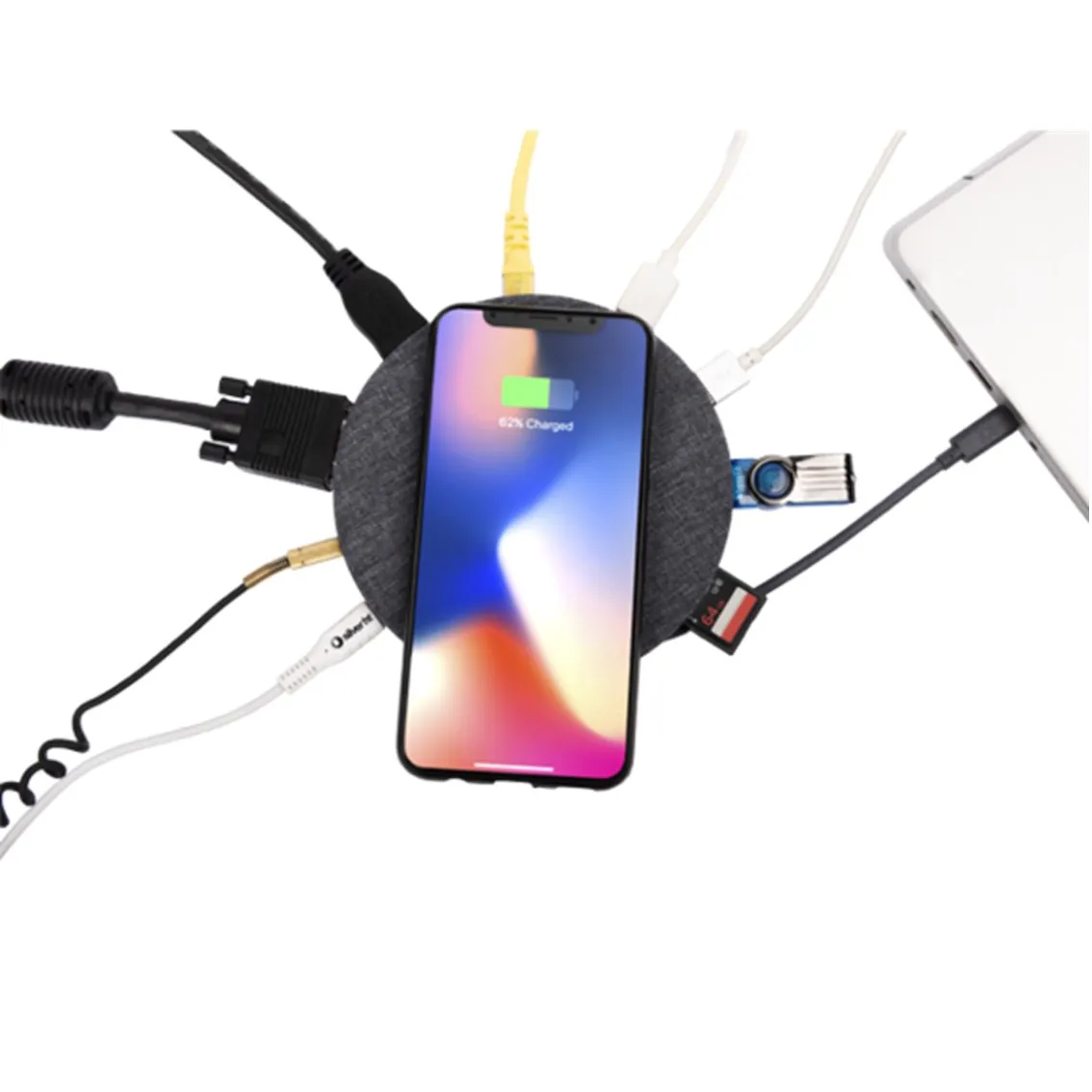 Cargador adaptador inalambrico silver ht adaptador type - c logan -  hub 11 en 1 -  cargador wireless qi