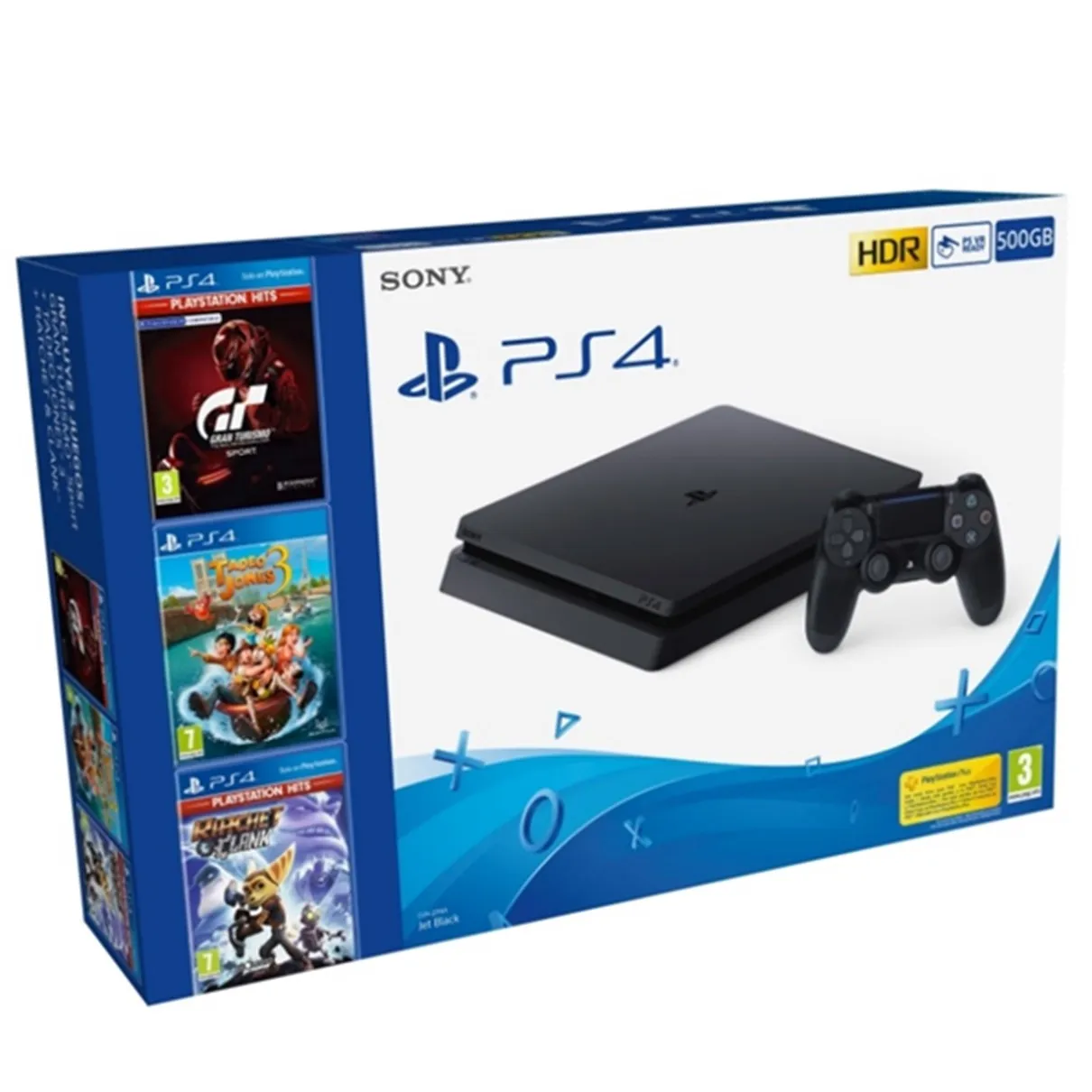 Consola sony ps4 500gb + tadeo jones + ratchet + gt sports
