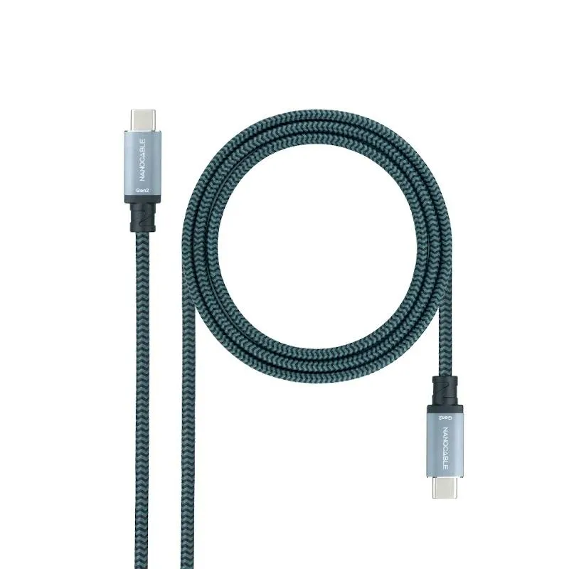 CABLE USB 3.1 GEN2 10Gbps 5A 4K/60Hz, USB-C/M USB-C/M 0.5 M GRIS/NEGRO NANOCABLE