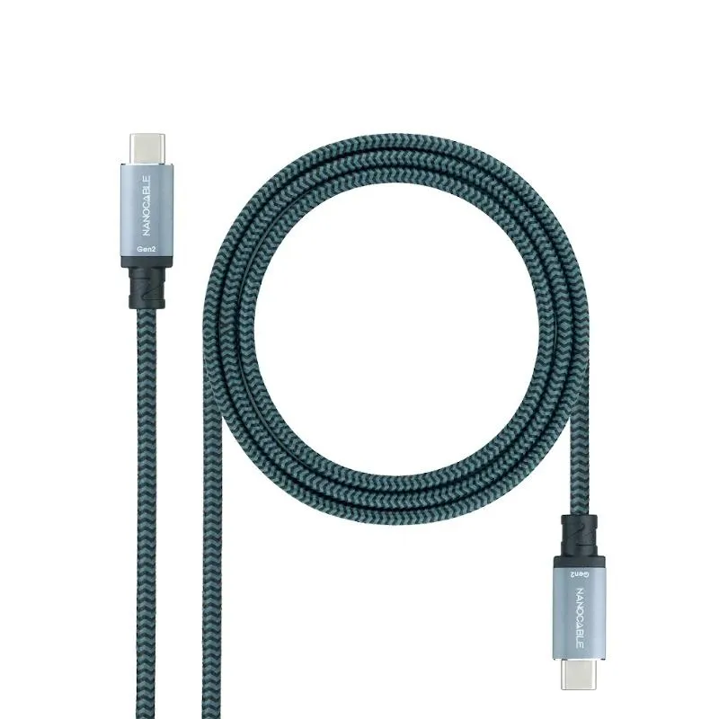 CABLE USB 3.1 GEN2 10Gbps 5A 4K/60Hz, USB-C/M USB-C/M 1 M GRIS/NEGRO NANOCABLE
