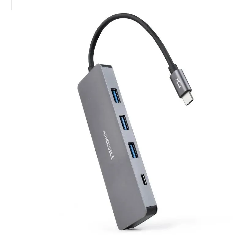 Hub nanocable usb - c a 3xusb3.0 - h + 1xusb - c - h aluminio 10 cm - gris