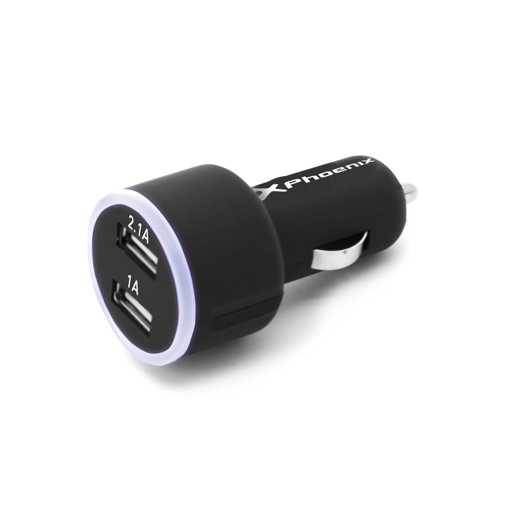 Cargador universal phoenix phcarcharger2usb para coche -  mechero  5v - 2 x usb 3.1a con luz led color negro acabado en silicona