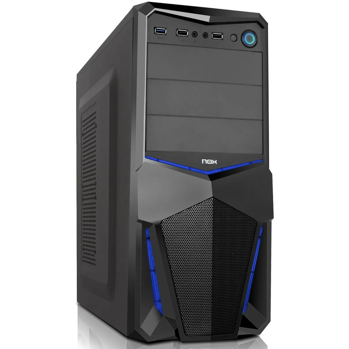 Caja ordenador gaming nox pax atx  usb 3.0 azul y negra sin fuente