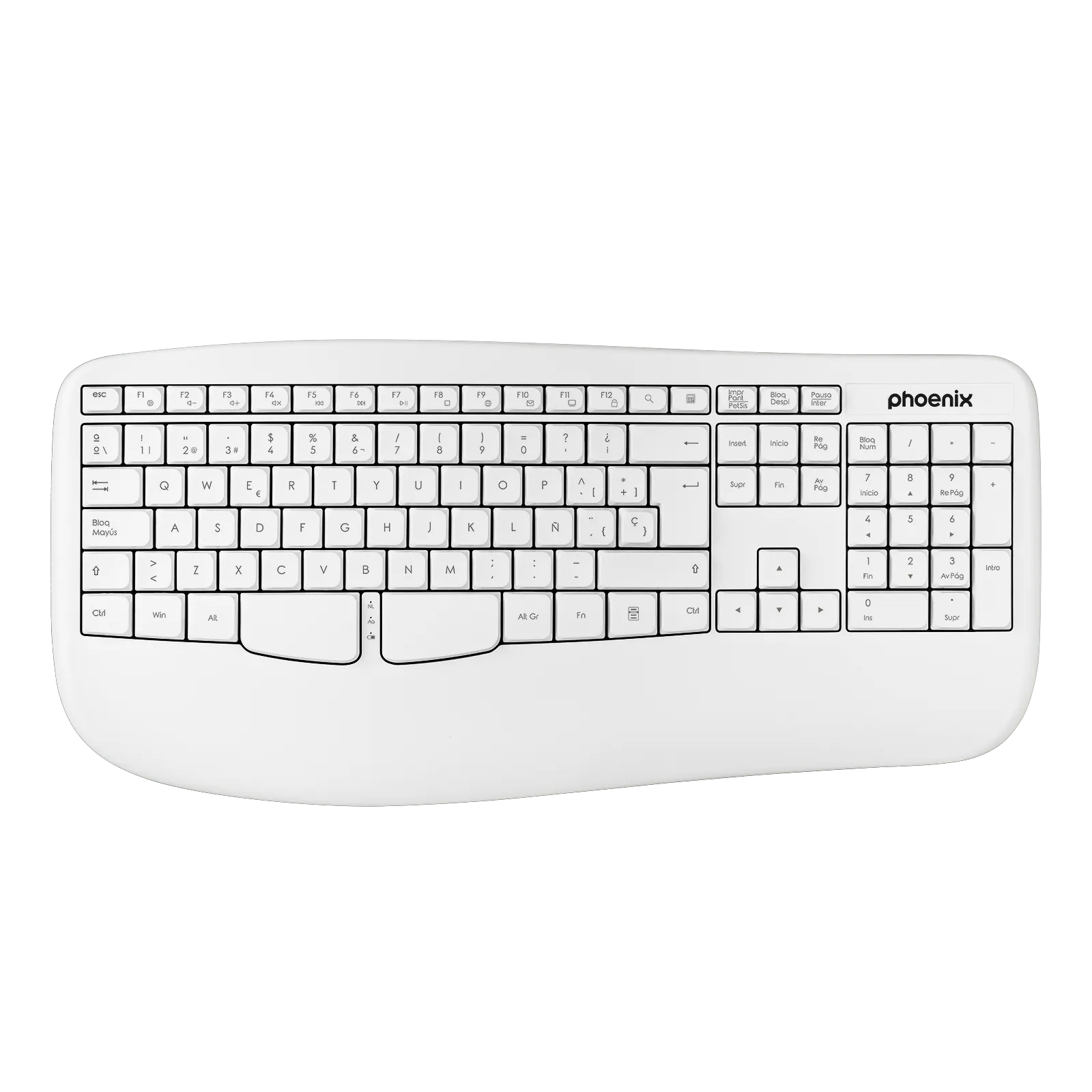 Phoenix k201 teclado ergonómico inalámbrico 2.4ghz blanco